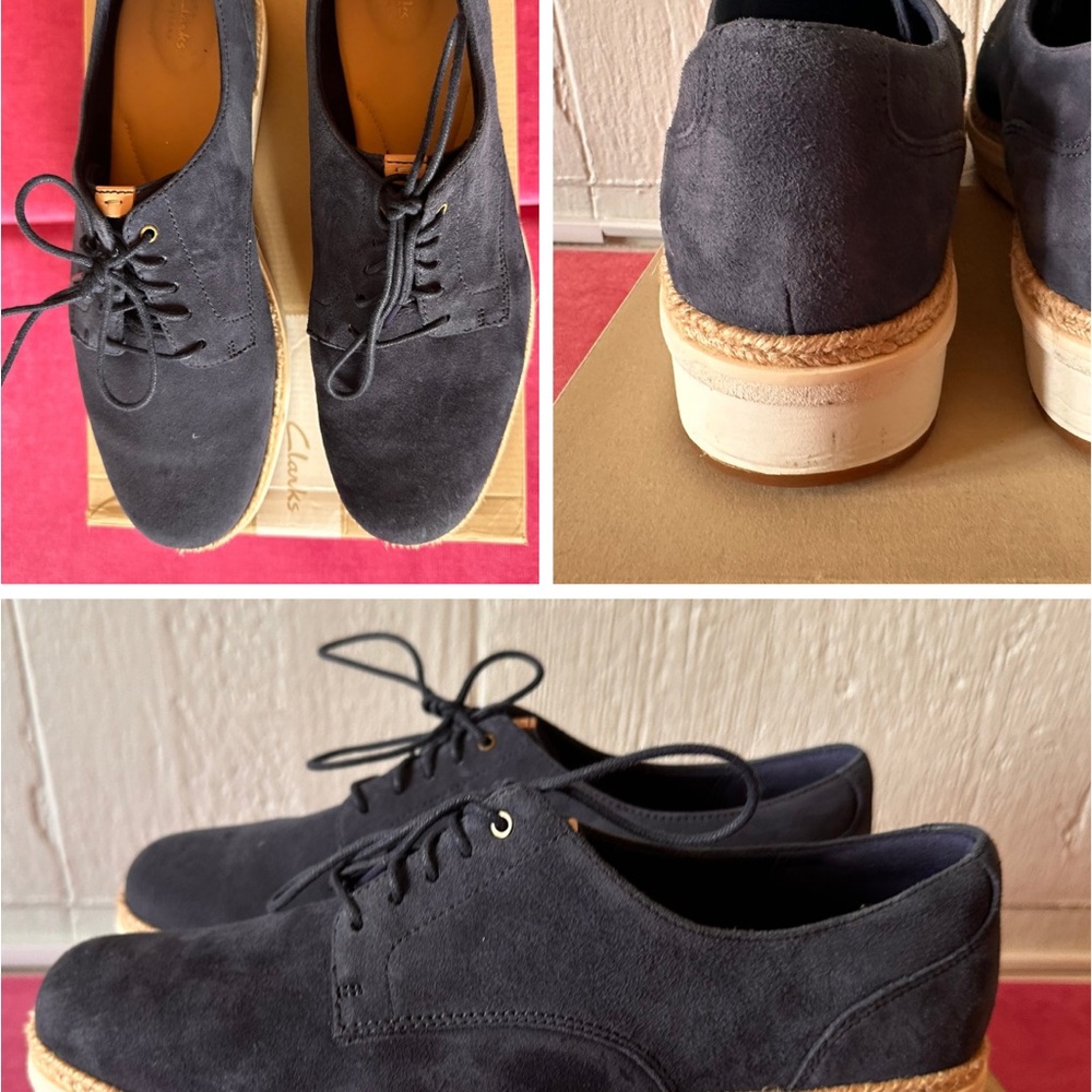 Clarks White and Blue Platform Shoes with Soft Suede Material